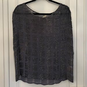 Joie Grey Silk Beaded Blouse
